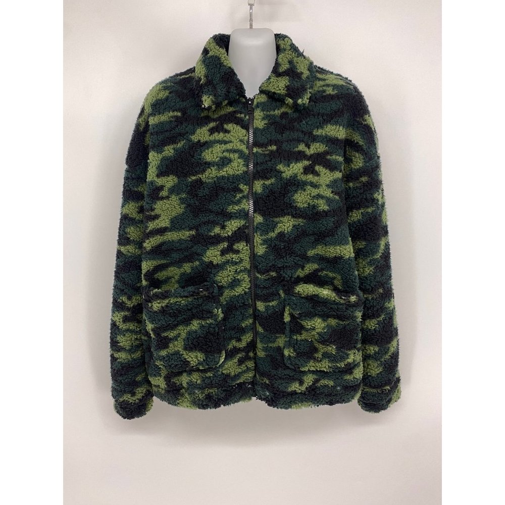 Deep Sugar Faux Plush Sherpa Camo Shacket Overcoat Jacket Coat NEW WITH TAGS
